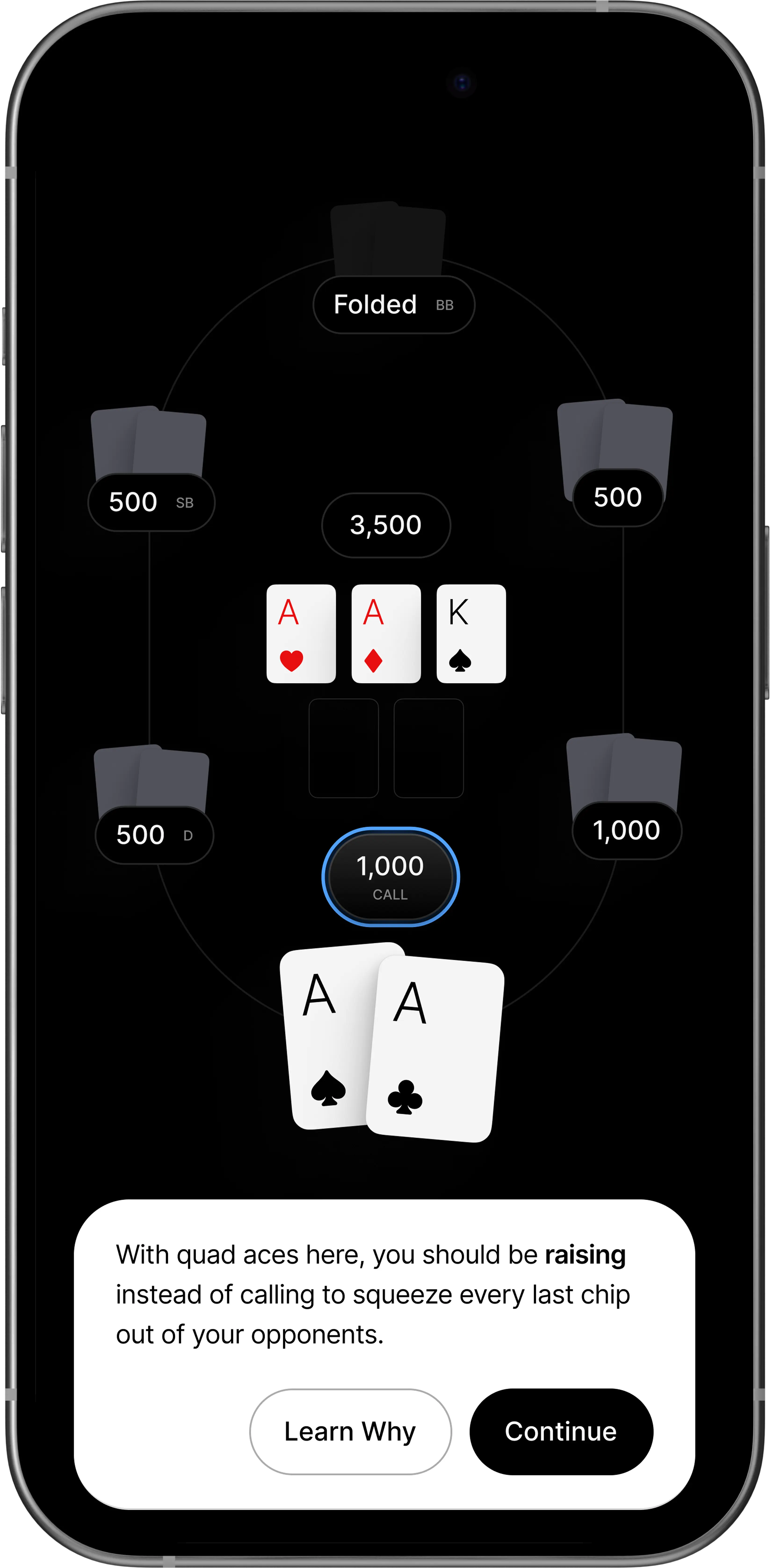 Poker app interface